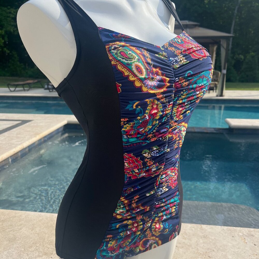 NWT Penbrooke swim one piece Bathing Suit w/ Ruching Tummy Control SZ 16